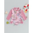 thumbnail image 2 of Bagilaanoe Toddler Baby Girl One-Piece Swimsuit Print Long Sleeve Zipper Rashguard Swimwear 6M 12M 18M 24M 3T Kids Summer Ruffle Bathing Suit, 2 of 8