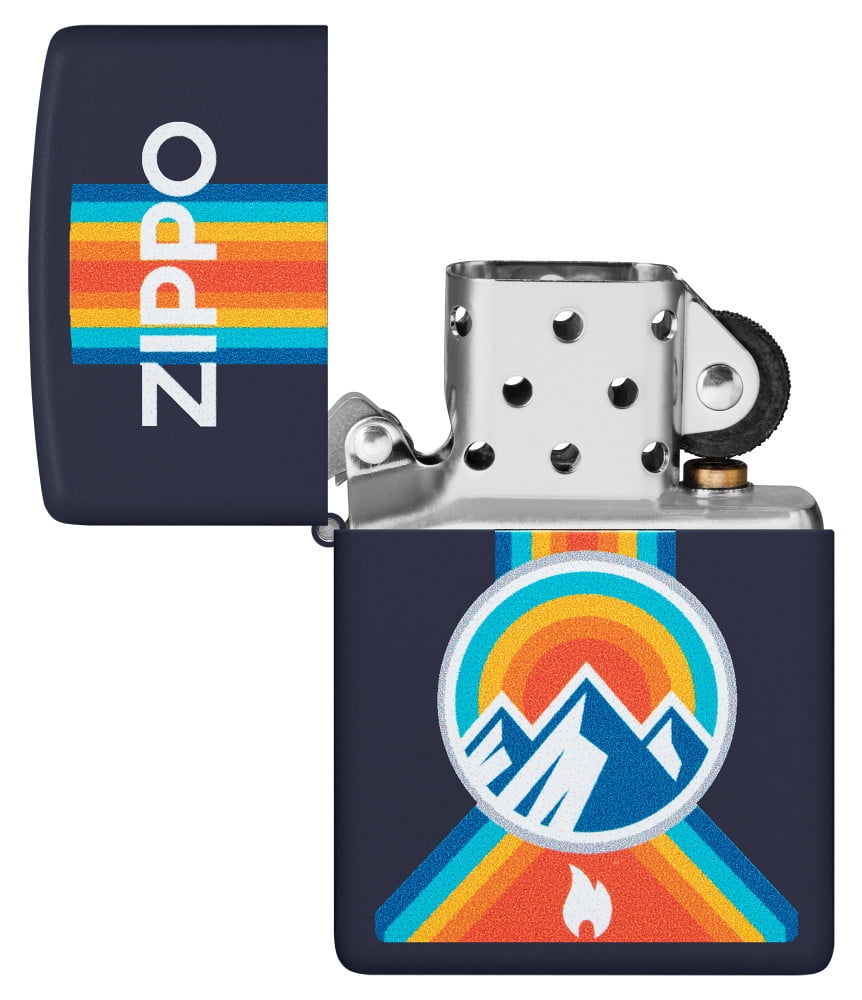 Zippo Logo Mountain Outdoor Logo Navy Matte Pocket Lighter