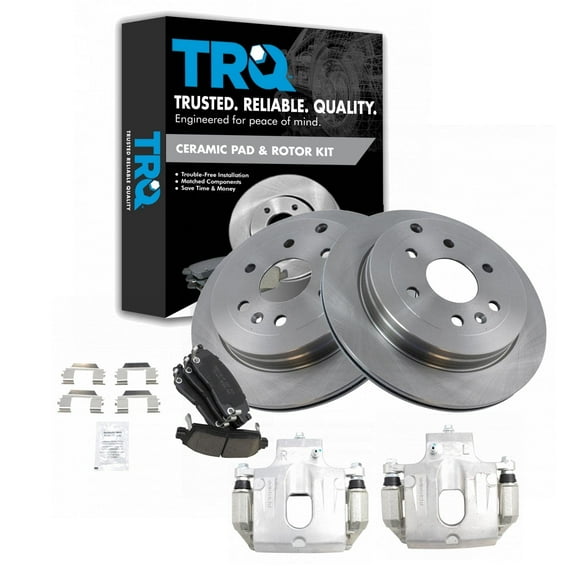 TRQ Rear Brake Pad & Rotor Kit Brake Caliper Brake Pads Brake Rotor Ceramic Vented Fits Select 2008-2016 Buick Enclave 2009-2017 Chevrolet Traverse 2007-2016 GMC Acadia 2007-2010 Saturn Outlook