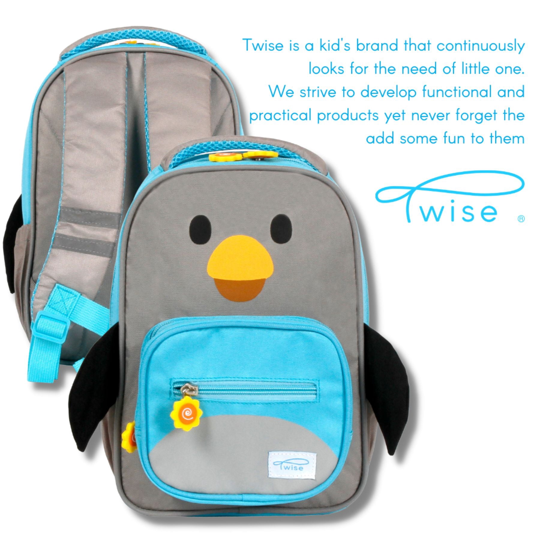 Twise Side-kick 12" Kids, Toddlers Backpack for Preschool, Penguin