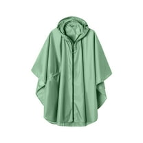 Wyobmus Women Hooded Rain Poncho with Pocket 3/4 Sleeve Waterproof Lightweight Zip Up Unisex Raincoat for Hiking Camping A-Green