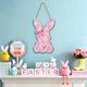 thumbnail image 4 of Conejo de Pascua con cartel de pared de puerta de madera y ventana Decoración colgante en 2D – Madera natural, encaje floral en relieve, corazón y lazo verdes, acento primaveral en la corona de flores, 4 of 5