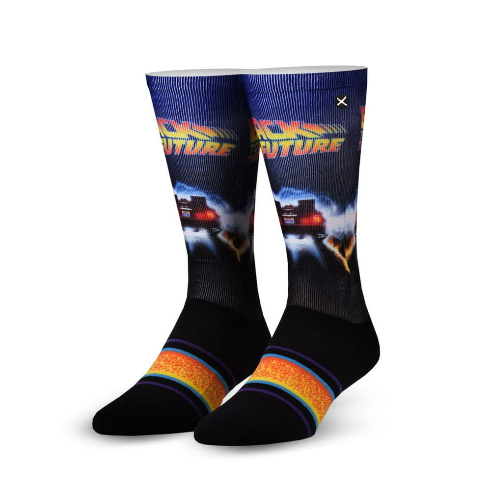 Odd Sox Novelty Crew Socks, Men's Back To The Future Back In Time Sublimated Crew Socks