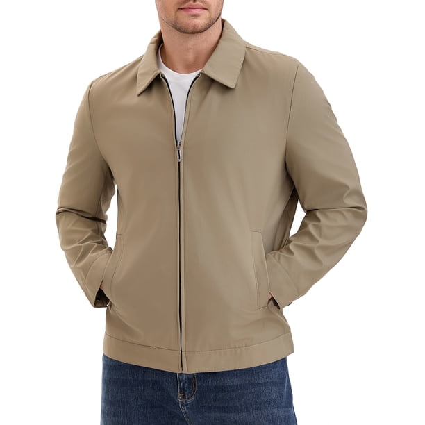 CHAQUETA CASUAL DE LARGO MANGA CON SOLAPA Y CREMALLERA COMPLETA PARA HOMBRE EN COLOR SÓLIDO, TAMAÑO S, KHAKI