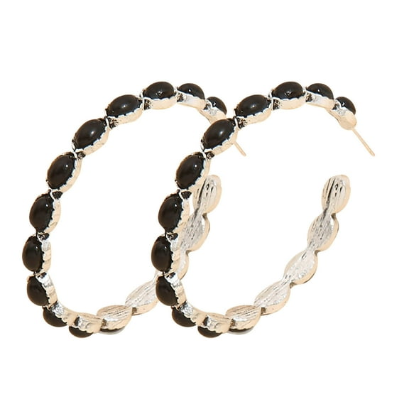 Black Vintage Western Style Turquoise C Shaped Hoop Earrings Designed for Women Hypoallergenic Alloy Jewelry Gift Ready for Family And Friends1.97 Inches