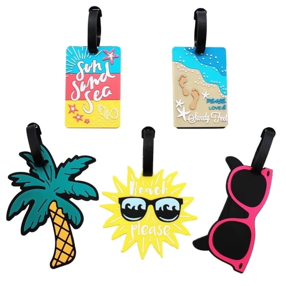 Mziart Cute Luggage Tags for Suitcases Women Men Kids, 5 Pack Tropical Summer Beach Luggage Tag Holder TSA Approved Holiday Travel Bag Tags Suitcase Tags Identifiers Travel Essentials