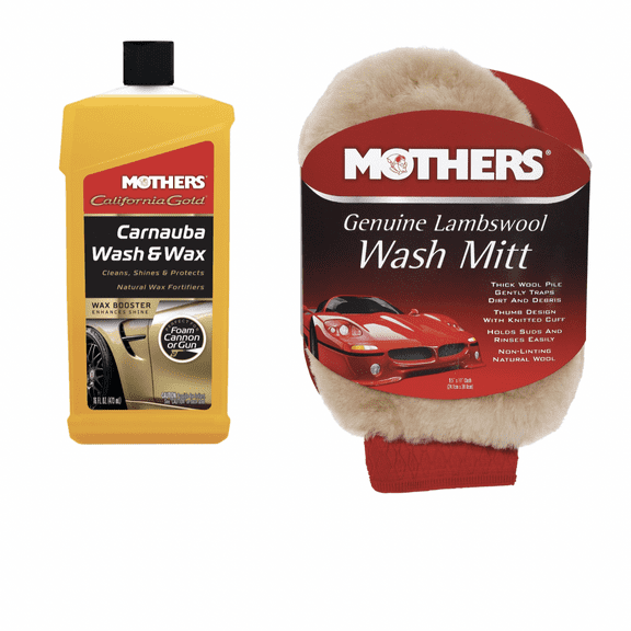 Mothers 05676/156300 California Gold Carnauba Wash & Wax 16 oz. and Genuine Lambswool Wash Mitt