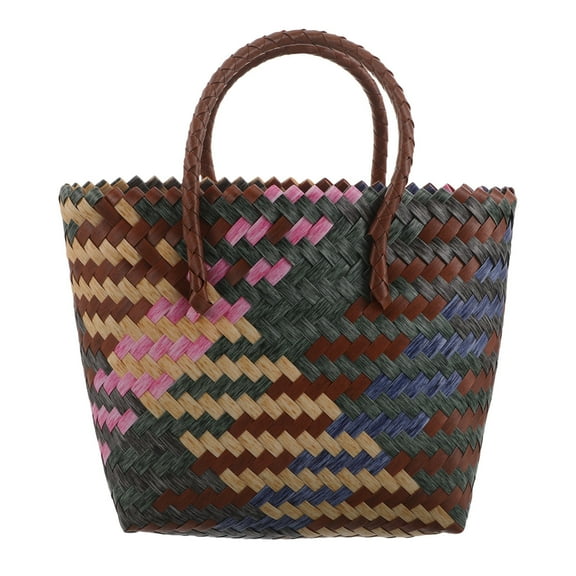 AURARMLET Handwoven Plastic Tote Bag with Adjustable Shoulder Strap, Stylish Multi-Color Design for Daily Use and Shopping
