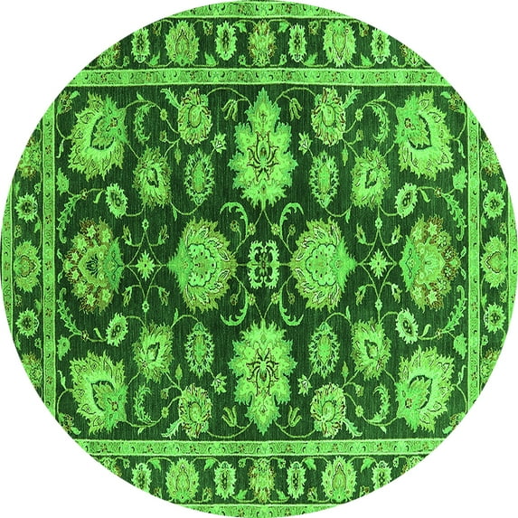 Ahgly Company Indoor Round Oriental Green Traditional Area Rugs, 8' Round