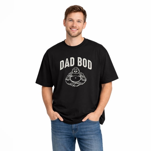 Dad Bod Buddha Funny Dad Graphic T-Shirt for Men 100% Cotton Soft Breathable Short Sleeve Crewneck Casual Comfort Tee Durable Everyday Wear Gift for Fathers and Husbands