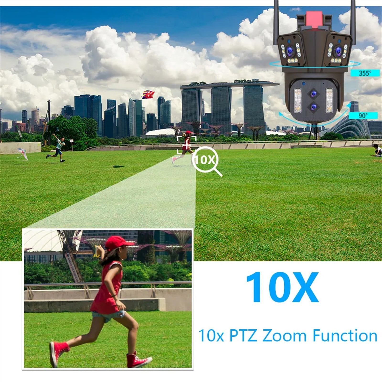 Security Camera, 8K 16MP IP Camera PTZ Four Lens With Three Screens 10x Zoom Outdoor CCTV 4K 8MP Wireless Video Security Surveillance Camera HD Night Vision
