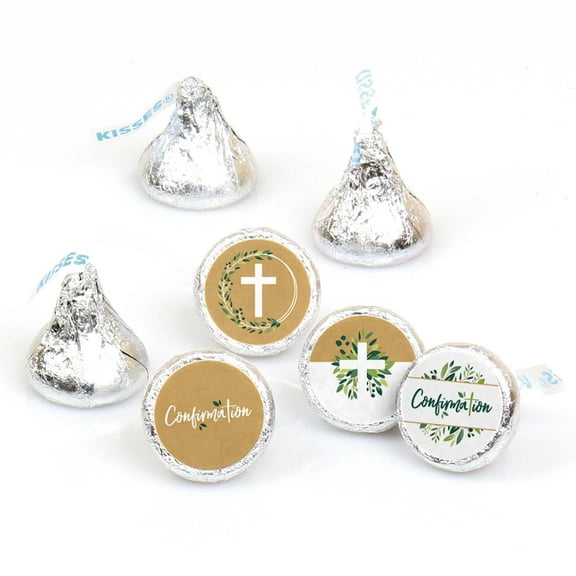 Big Dot of Happiness Confirmation Elegant Cross - Religious Party Round Candy Sticker Favors - Labels Fits Chocolate Candy (1 sheet of 108)
