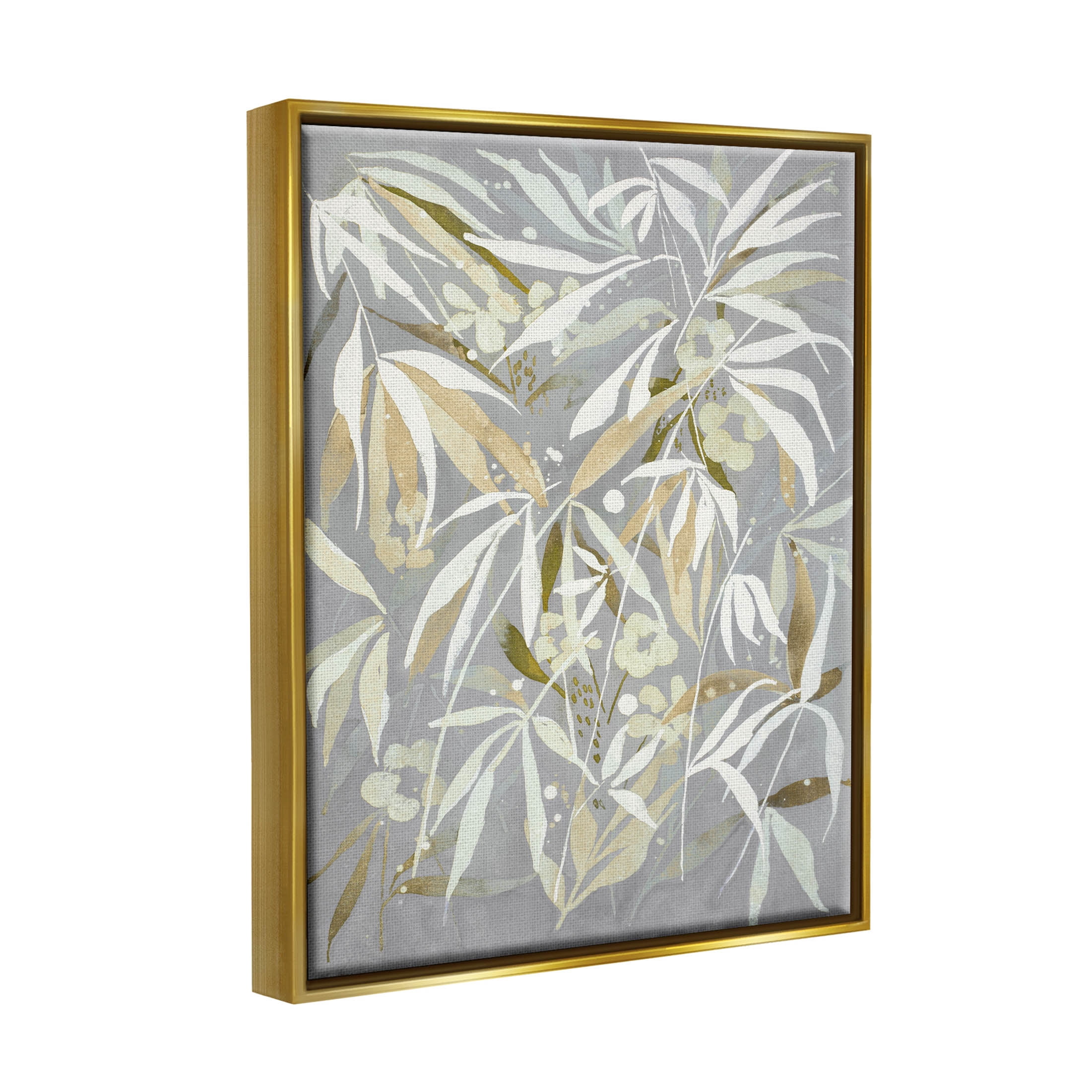 Stupell Industries Abstract Botanical Leaves Graphic Art Metallic Gold Floating Framed Canvas Print Wall Art, Design by Krinlox