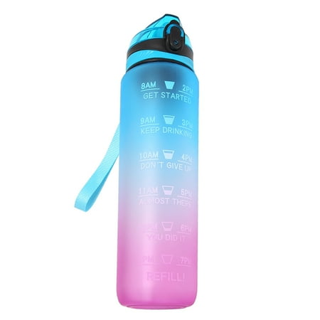 

Vervmczn 1000ML Fitness Sports Water with Time Marker&Straw Wide Mouth Leakproof Durable Free Non-Toxic B