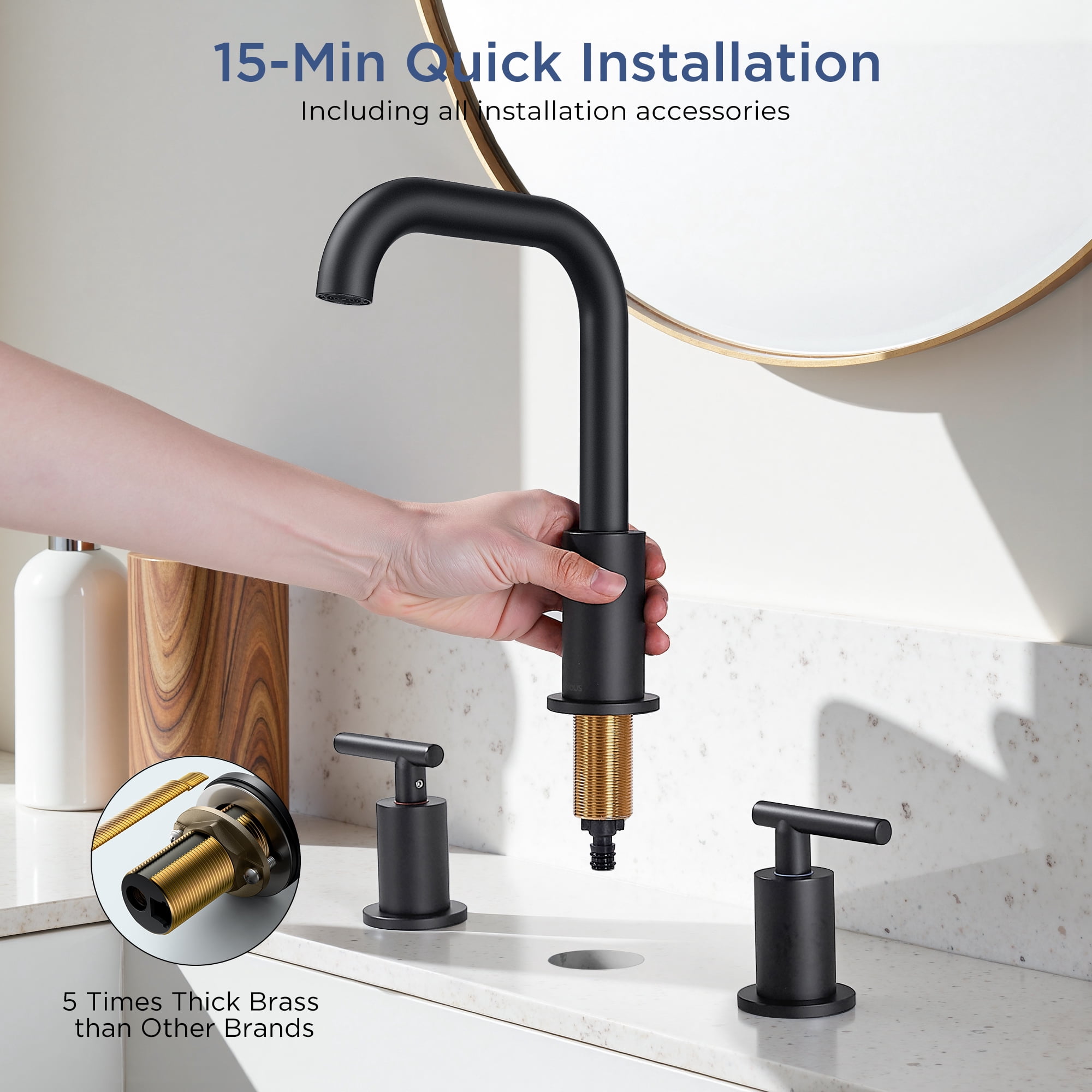 TVOFEK Bathroom Faucets for Sink 3 Hole, Black Bathroom Sink Faucet for Vanity, Pop up Drain Assembly, Stainless Steel Faucets for Sink Basin Restroom