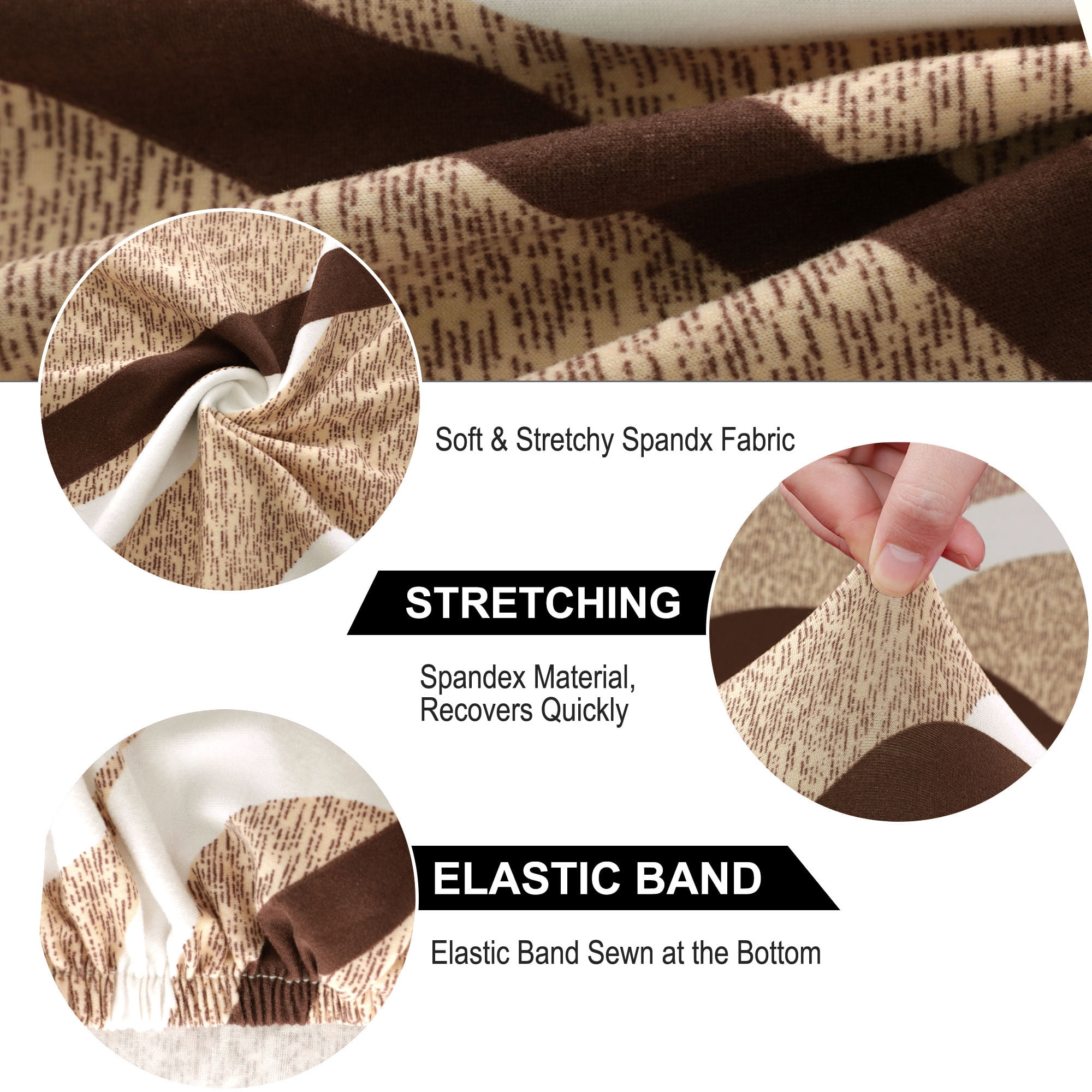 Unique Bargains Stretch Polyester Dining Chair Covers Set of 6, Khaki and Brown