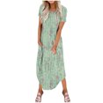 thumbnail image 1 of Vestidos de Verano de Mujer Casual Cuello Redondo Bolsillos de Manga Corta Impresión Vestido Largo, Vestido Ligero de Poliéster para Diario, Fiesta Y Primavera, 1 of 6