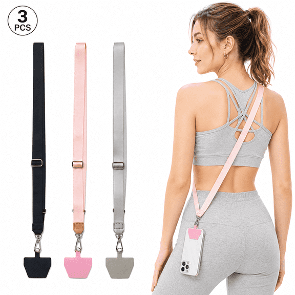 RYLZX 3 Pack Phone Lanyard, Universal Adjustable Neck Strap for Phone Cases, Keys, ID Badges, iPhone, Samsung, Most Smartphones, Black/Gray/Pink