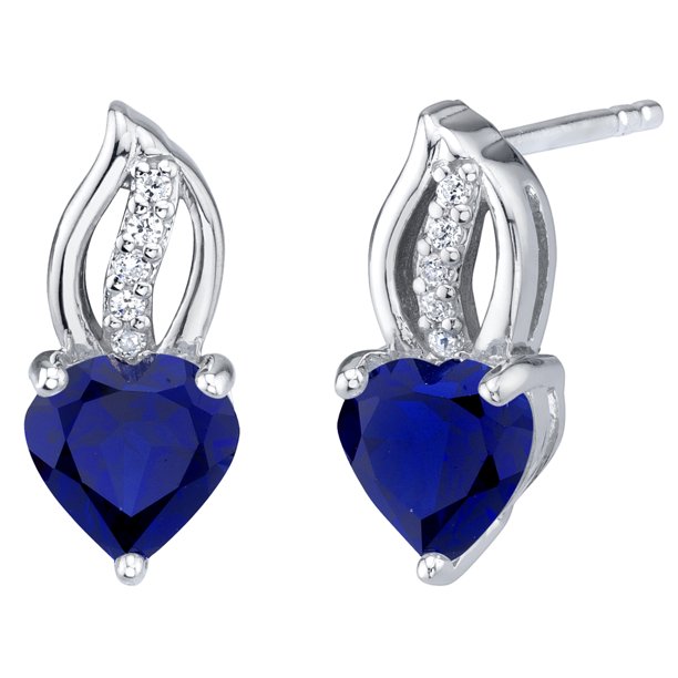 Oravo 2 ct Heart Shape Created Blue Sapphire Stud Earrings in