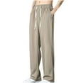 thumbnail image 2 of AherBiu Pants For Men Straight Leg Drawstring Elastic Wasited Pants With Pockets Lightweight Outdoor Casual Loose Basic Beach Trousers, 2 of 5