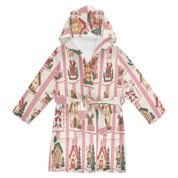 FORMRS Niños Bathrobe Unisex Hooded Robe Soft Plush Pajamas Sleepwear, Size 2-3T, Green Christmas Houses