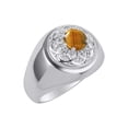 thumbnail image 3 of RYLOS Men's Rings 14K White Gold Designer Gypsy 7MM Round Gemstone & Diamond Ring Tiger Eye November Birthstone Size 11, 3 of 6