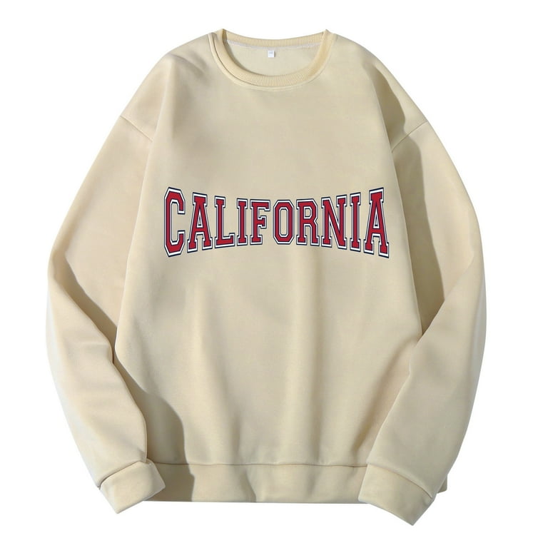 Beige Mens Hoodies Men Women Letter Graphic Print Round Neck Long Sleeve  Tops Sweatshirt - Walmart.com