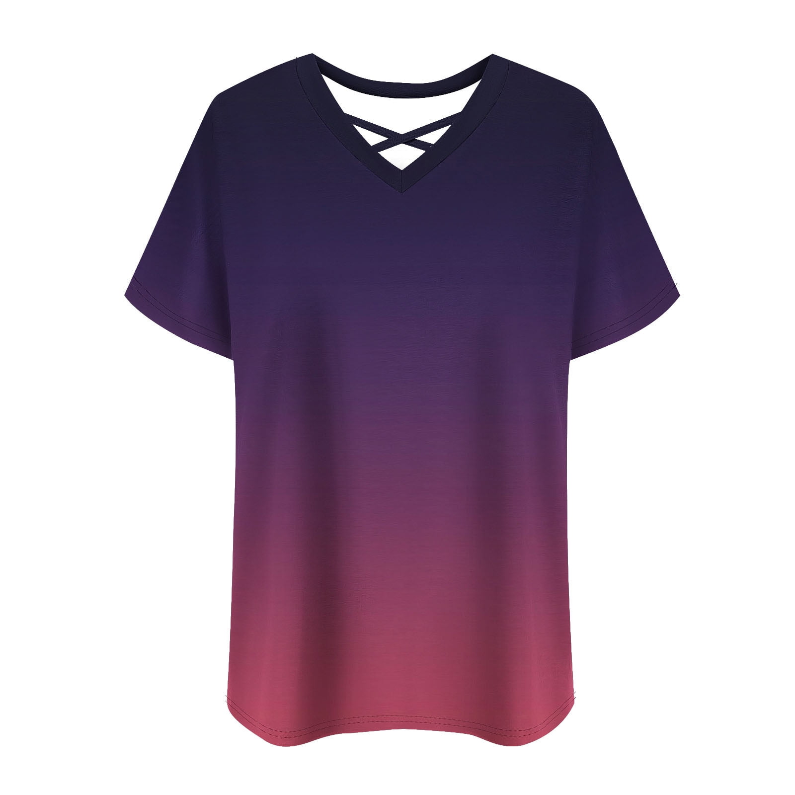 JGGSPWM Women's Plus Size Short Sleeve Criss Cross Neck Summer Trendy Dressy Casual Tunic Tops Tees Blouses Navy 4XL