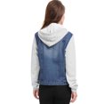 thumbnail image 5 of INSPIRE CHIC Women's Washed Denim Jacket Contrast Sleeve Drawstring Hood Button Down Outerwear M Dark Blue, 5 of 6
