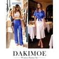 thumbnail image 4 of DAKIMOE Silk Satin Pajamas Set for Women Two-Piece Short Sleeve Shirt with Long Pajama Pant Set Soft Button Down Loungewear Nightwear Pjs Sleepwear for Women, 4 of 10