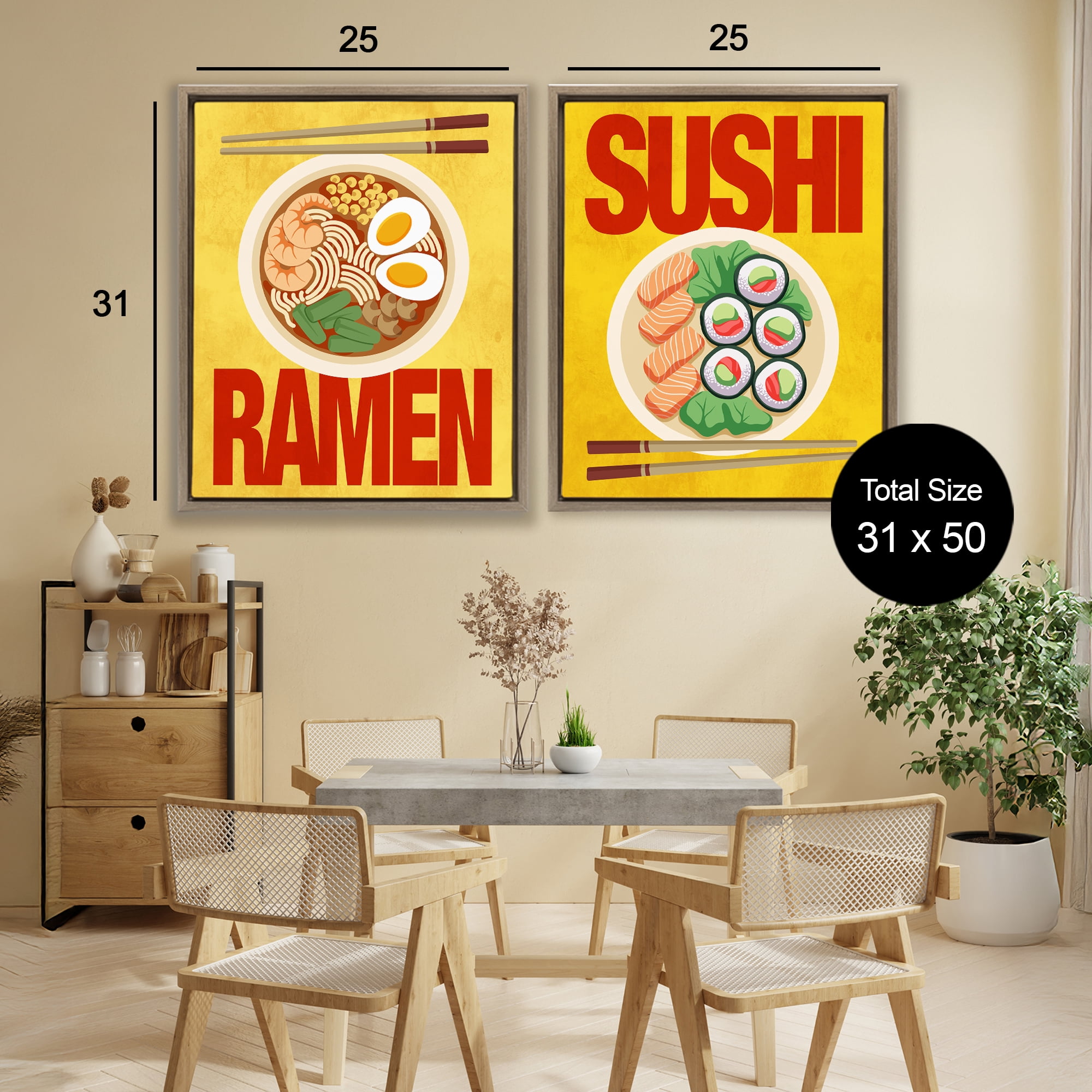 Stupell Industries Ramen & Sushi Japanese Cuisine 2 Piece Brown Framed Floater Canvas Set, design by Marcus Prime