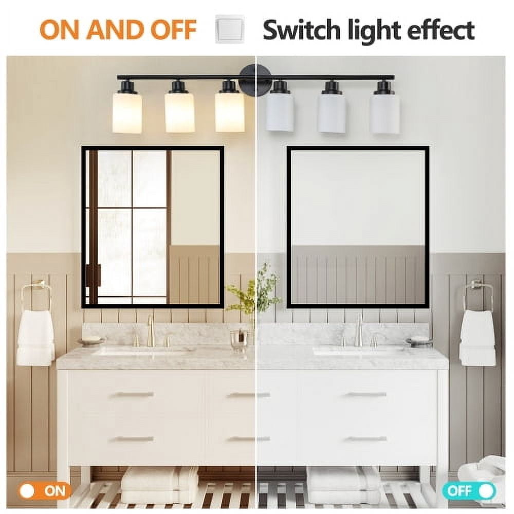ACE-LIGHTS,Modern 6-Lights Vanity Bathroom Mirror Light with Frosted White Glass(Bulbs Not Included),Contemporary Wall Sconce for Bathroom,Dressing Room,Bedroom,Living Room(Black)