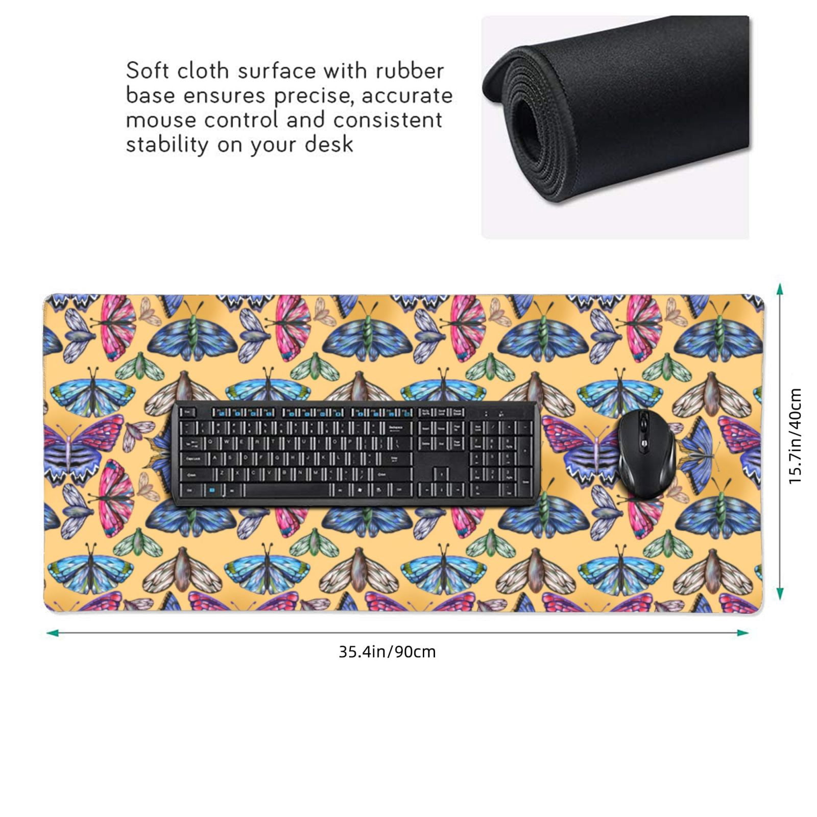 Xecao Butterfly 3 Print Large Mouse Pad, 16x35.5in Mousepad, Professional Non-Slip Rubber Base Big Mouse Pad, Mouse Pad for Gaming & Office Full Desk Mouse Pad