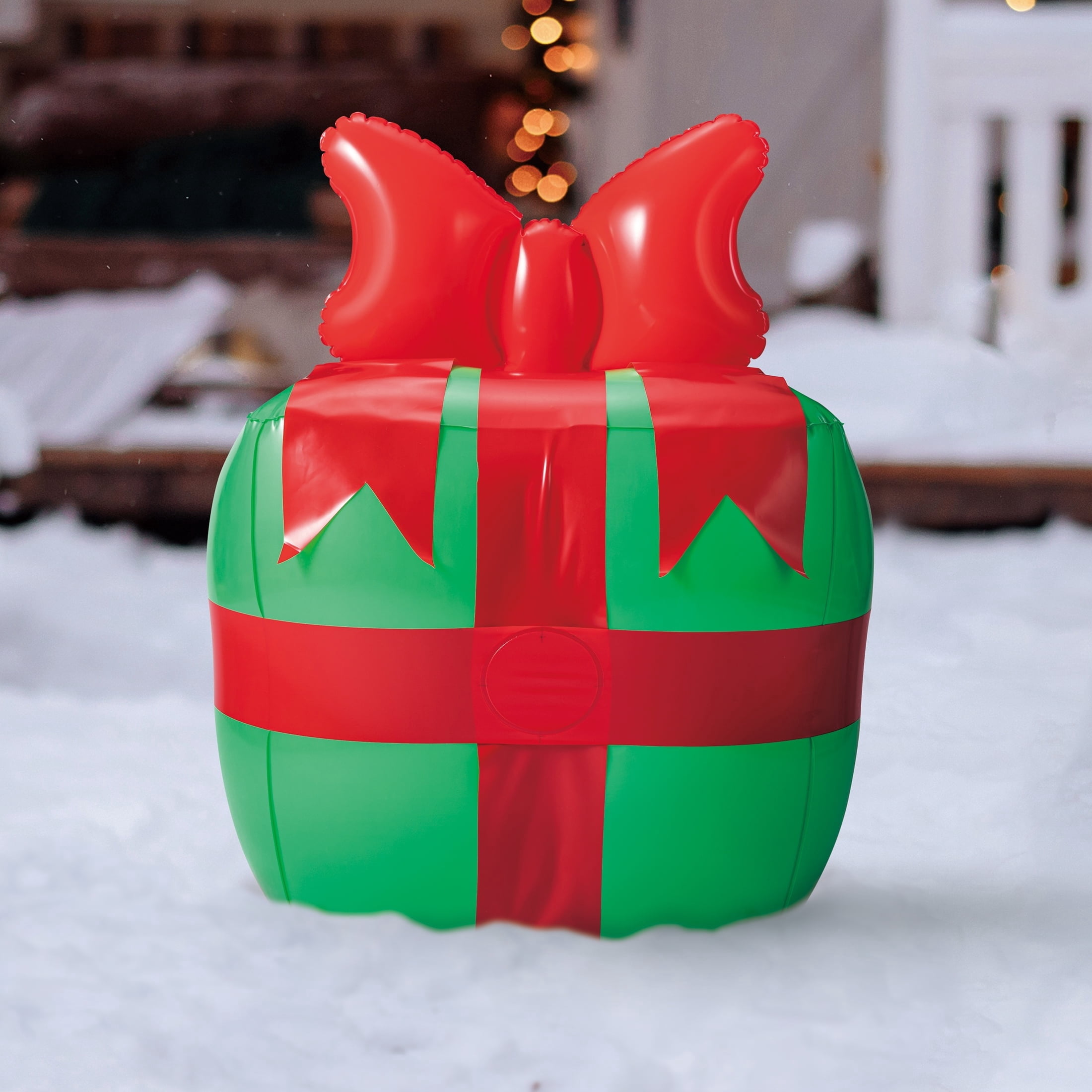 Red and Green Blow-Up Gift Box with Bow Christmas Yard Inflatable, 3', by Holiday Time