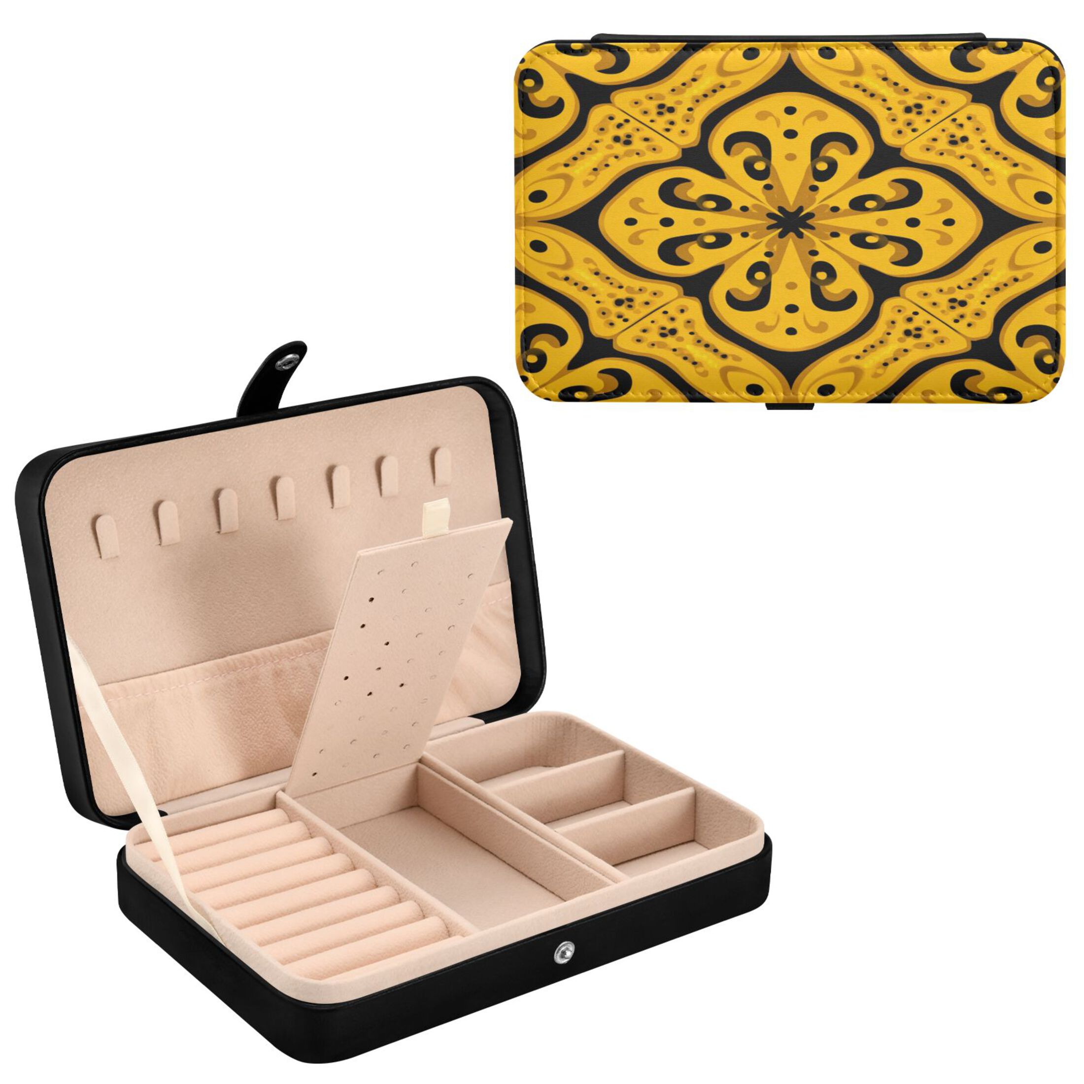 Leather Jewelry Box Rectangular 8.27x5.5x1.78In Travel Jewelry Storage Earrings Necklace Bracelet Watch Brooch Storage Yellow