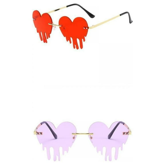 2Pcs Fashion Heart Sunglasses for Women Party Shades Colorful