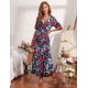 thumbnail image 2 of Maxivestido ajustado de cola de pez de manga corta con estampado floral de punto elástico informal de verano para mujerBlue RedbudMedium, 2 of 5