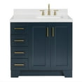 thumbnail image 2 of ARIEL Taylor 36 Inch Right Offset Rectangle Sink Bathroom Vanity With Carrara White Quartz Countertop 1.5 Edge In Midnight Blue, 2 of 7
