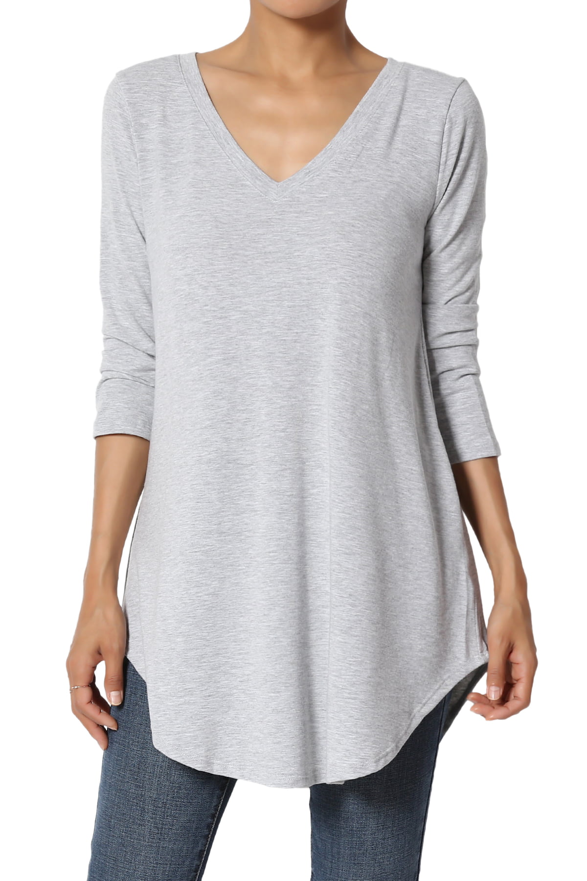 NEW One World Knit & Woven 3/4 Sleeved Layered Front Asymmetrical Top 