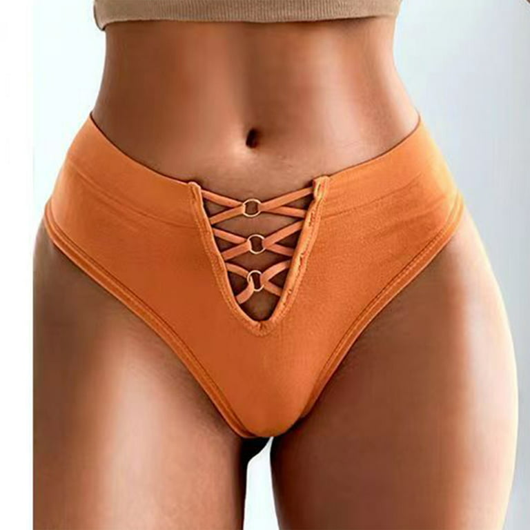 Fashion Gift! MIARHB Women's Mid Waist High Elastic Comfortable and Sexy  Fishing Net Seamless Underwear womens tops Orange L