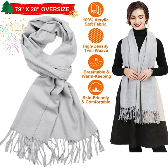 Moclever 79x28in Oversize Wool Shawl Wrap Winter Scarf Soft Pashmina for Men Women, Gray