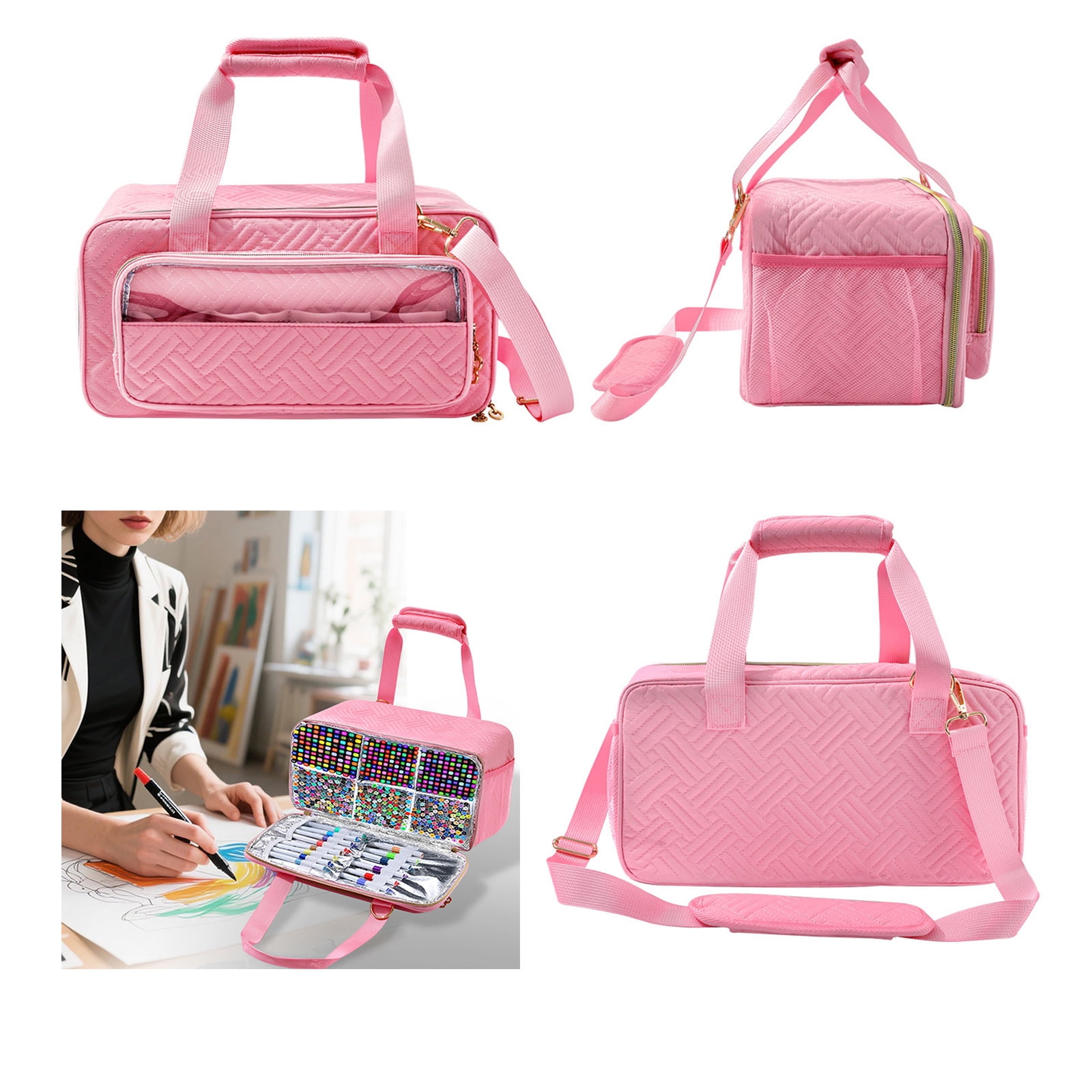 Multifunction Art Marker Carrying Case with Shoulder Strap Large Capacity Art Supply Organiser For Brush Markers Pencils