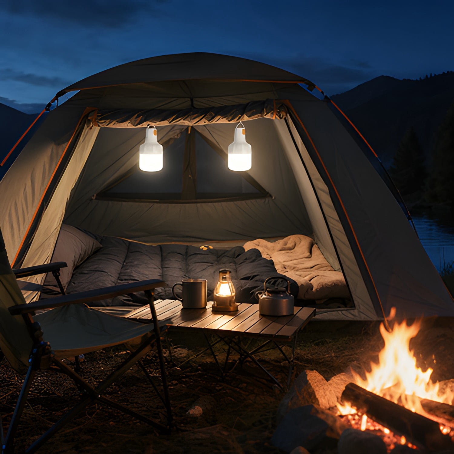 Camping Lantern, 2 Pack Rechargeable LED Tent Lamp Lights Bulb Portable Hanging 3 Lighting Modes 90W with Clip Hook for Camping, Hiking, Fishing, White