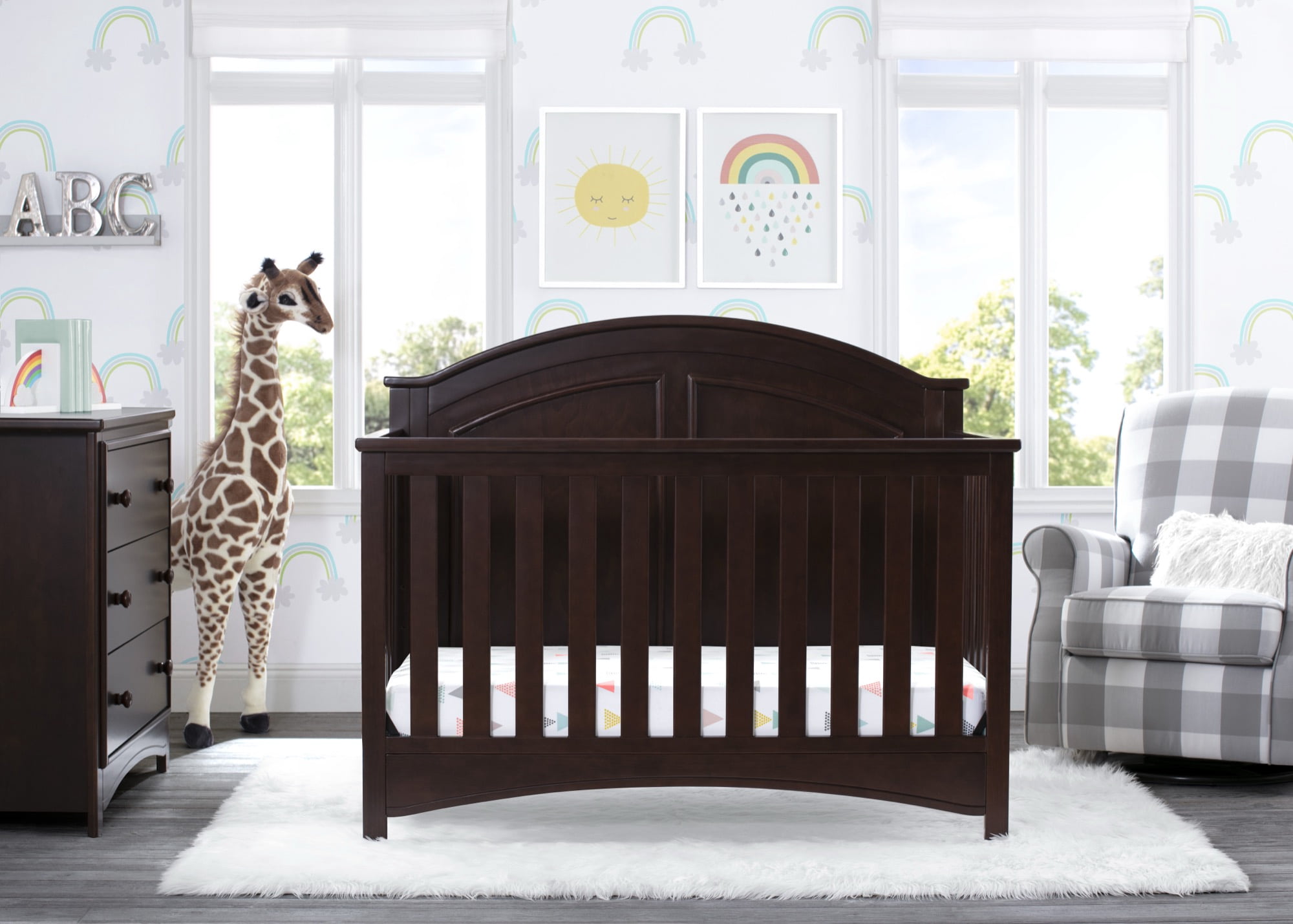 Delta Children Perry 6-in-1 Convertible Crib, Greenguard Gold Certified, Converts to Toddler Bed, Daybed, Sofa Bed & Full-Size Bed with/without Headboard, Fits Standard Crib Mattress, Walnut Espresso
