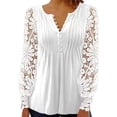 thumbnail image 3 of Camisas de manga larga con botones para mujer, camisetas ajustadas de manga larga con encaje de Color puro adelgazante a la moda, color blanco M, 3 of 6
