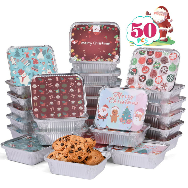 50PCS Christmas Cookie Tins with Lid, Foil Treat Containers for Holiday  Gift Giving and Food Storage,Christmas Cookie Containers - AliExpress