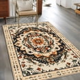 thumbnail image 3 of Bohemia Orange Floral Washable Area Rug 2.7 x 5 ft Vintage Boho Ethnic Farmhouse Flower Pattern , Soft Non Slip Rugs Stain Repellent Indoor Felt Carpet for Living Dining Room Bedroom Home Office, 3 of 9