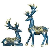 2 Pcs Christmas Reindeer Figurines Small Resin Standing Sitting Deer Statues Mini Reindeer Christmas Table Decorations for Home Indoor Xmas Holiday Rustic Decor
