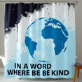 thumbnail image 1 of Rideau de Douche Graphique Terre Élégant avec Message Inspirant "Soyez Gentil" - Design Moderne Bleu, 1 of 4