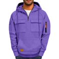 thumbnail image 4 of Men Hoodie Fleece Oversized Sweatshirts Quarter Zip Pullover Drawstring Multi-Pocket Outdoor Casual coat, 4 of 9